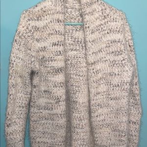 white and grey cardigan